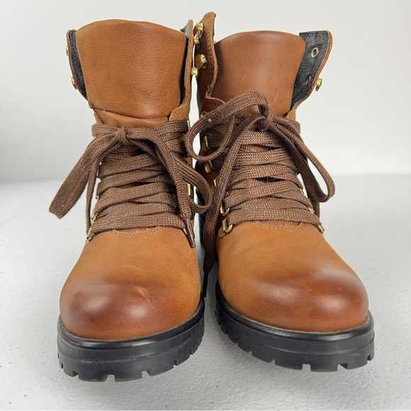 Steve Madden Galway Leather Lace Up Boots Size 8.5 Cognac Brown - Picture 3 of 10